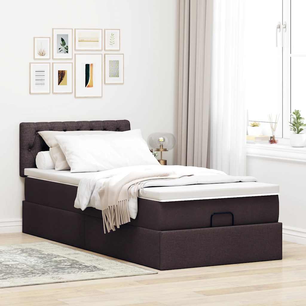 Cadre de lit ottoman avec matelas marron foncé 80x200 cm tissu