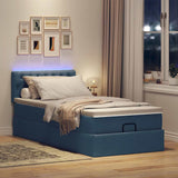 Cadre de lit ottoman avec matelas bleu 80x200 cm tissu