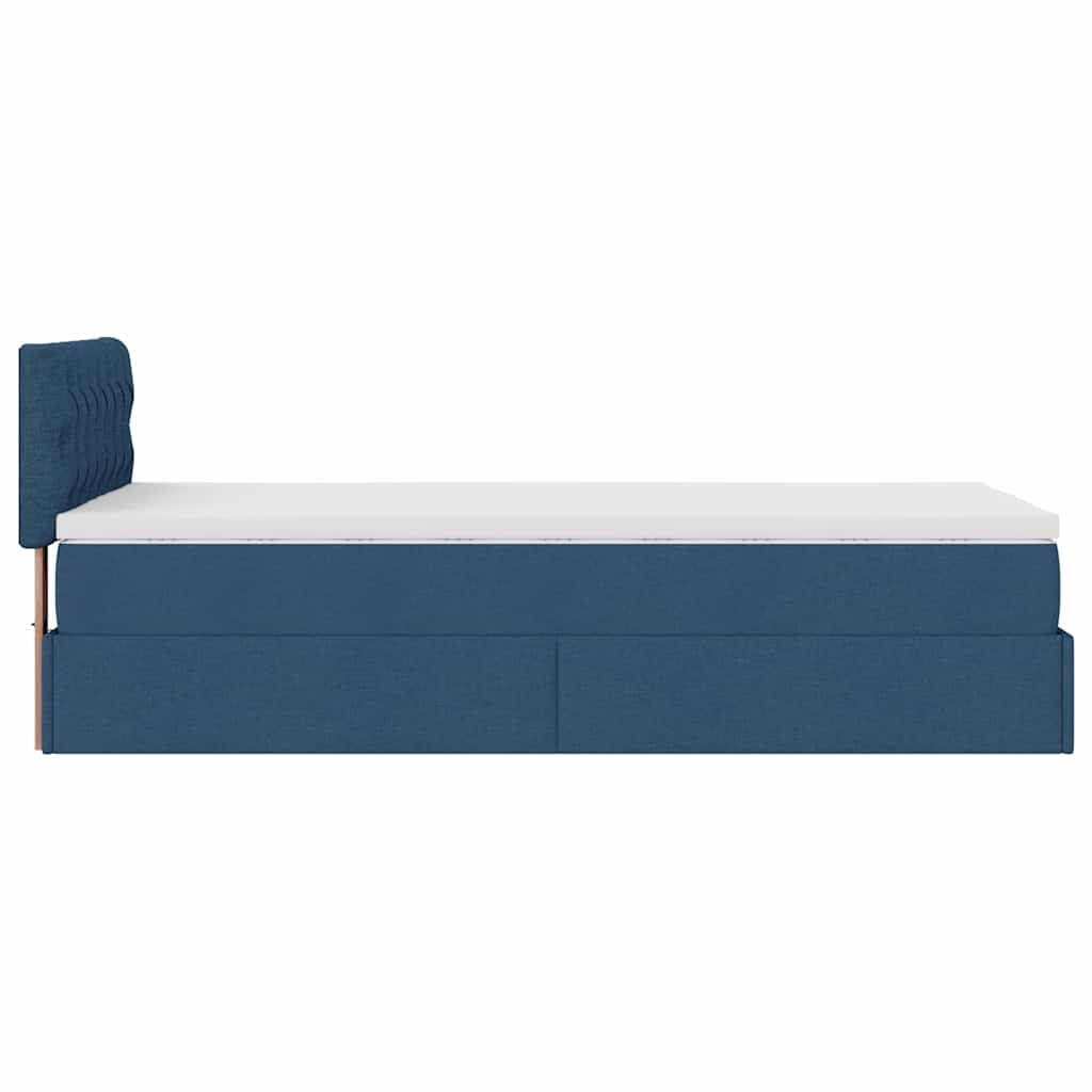 Cadre de lit ottoman avec matelas bleu 80x200 cm tissu