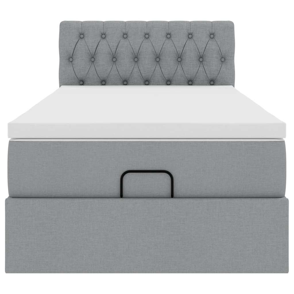 Cadre de lit ottoman et matelas gris clair 90x190 cm tissu