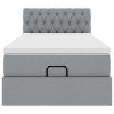 Cadre de lit ottoman et matelas gris clair 90x190 cm tissu