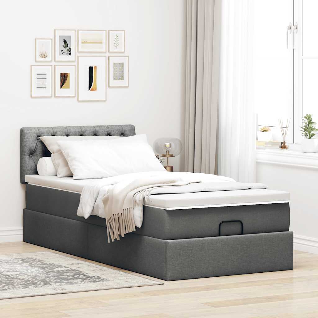 Ottoman bed frame with dark gray mattress 90x190 cm fabric