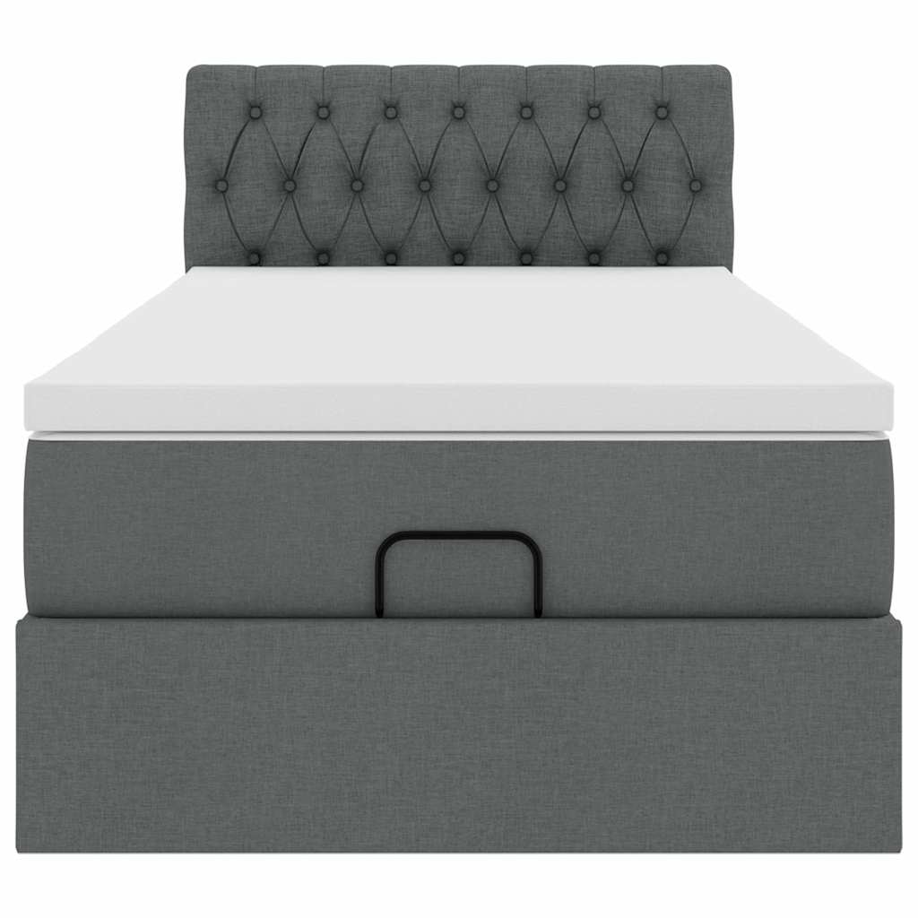 Ottoman bed frame with dark gray mattress 90x190 cm fabric