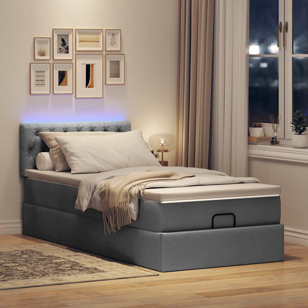 Ottoman bed frame with dark gray mattress 90x190 cm fabric