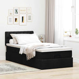 Cadre de lit ottoman avec matelas noir 90x190 cm tissu