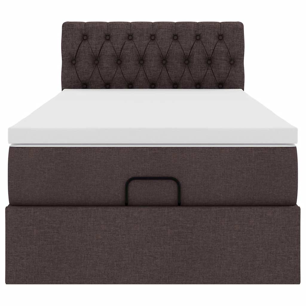 Cadre de lit ottoman avec matelas marron foncé 90x190 cm tissu