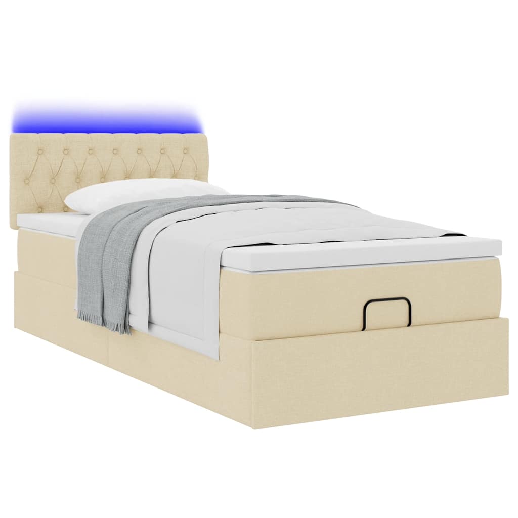 Cadre de lit ottoman avec matelas crème 90x190 cm tissu