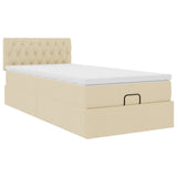 Cadre de lit ottoman avec matelas crème 90x190 cm tissu