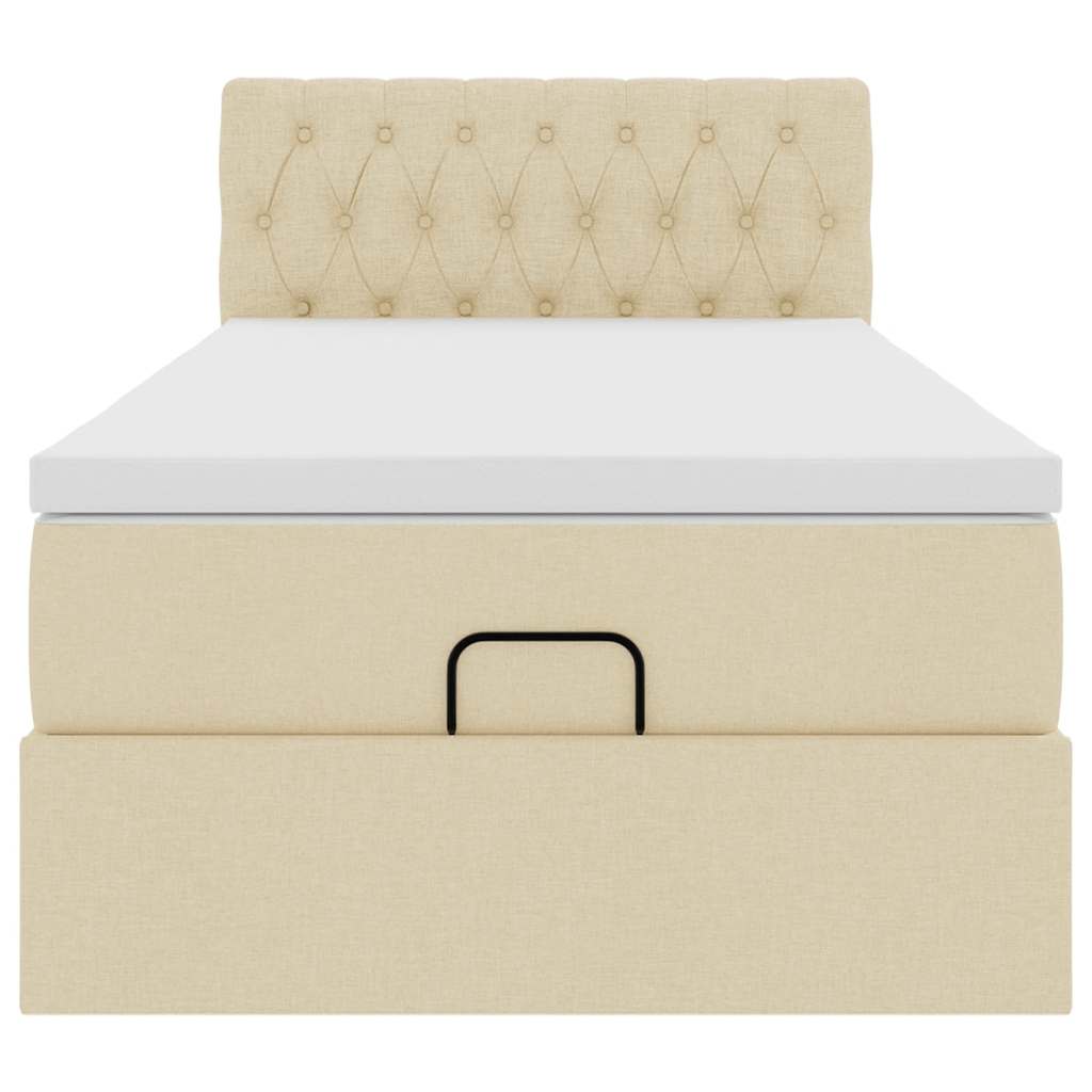 Cadre de lit ottoman avec matelas crème 90x190 cm tissu