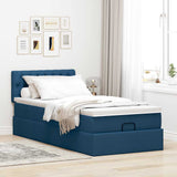 Cadre de lit ottoman avec matelas bleu 90x190 cm tissu