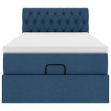 Cadre de lit ottoman avec matelas bleu 90x190 cm tissu