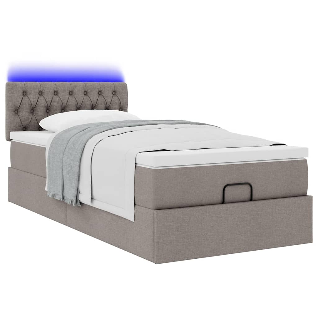 Ottoman bed with taupe mattress 90x200 cm fabric