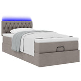 Ottoman bed with taupe mattress 90x200 cm fabric