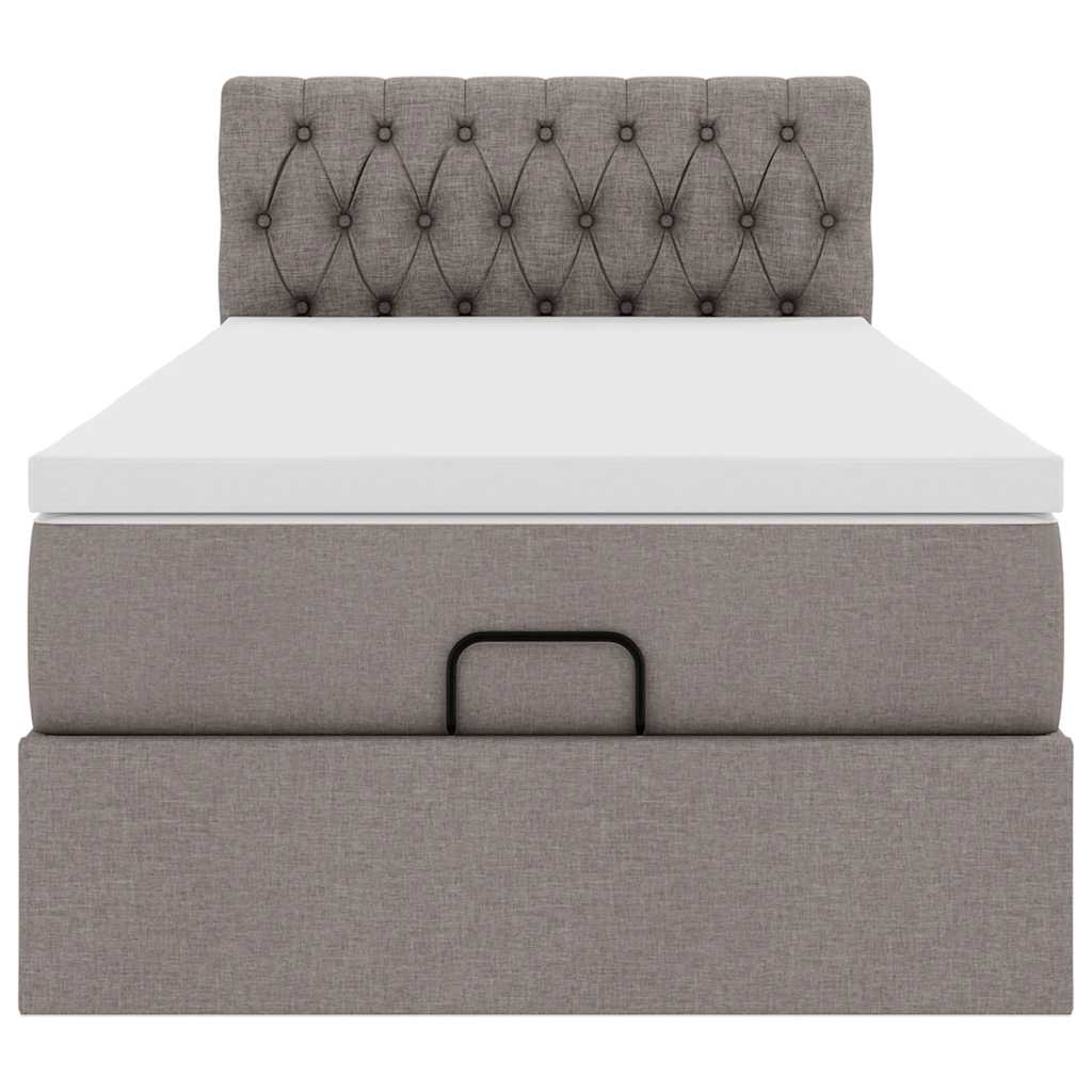 Ottoman bed with taupe mattress 90x200 cm fabric