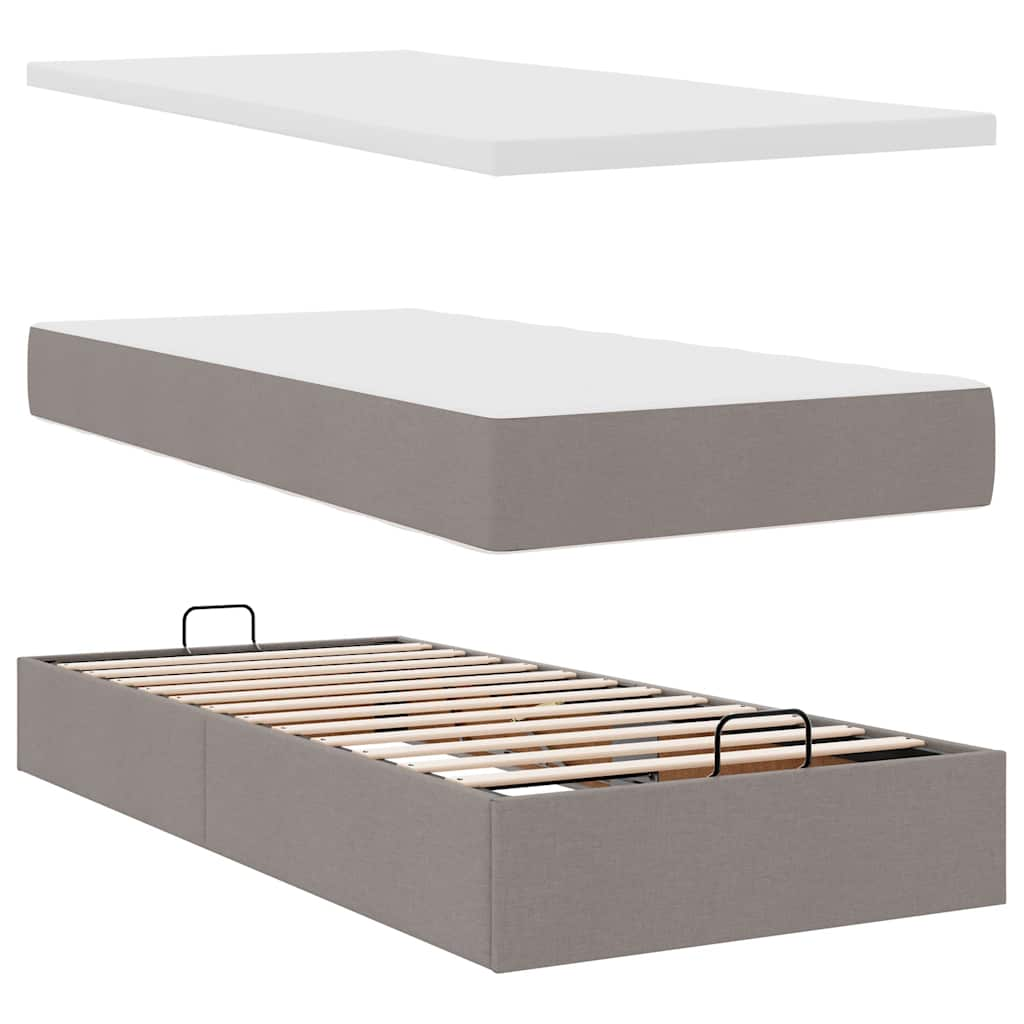 Ottoman bed with taupe mattress 90x200 cm fabric