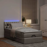 Ottoman bed with taupe mattress 90x200 cm fabric