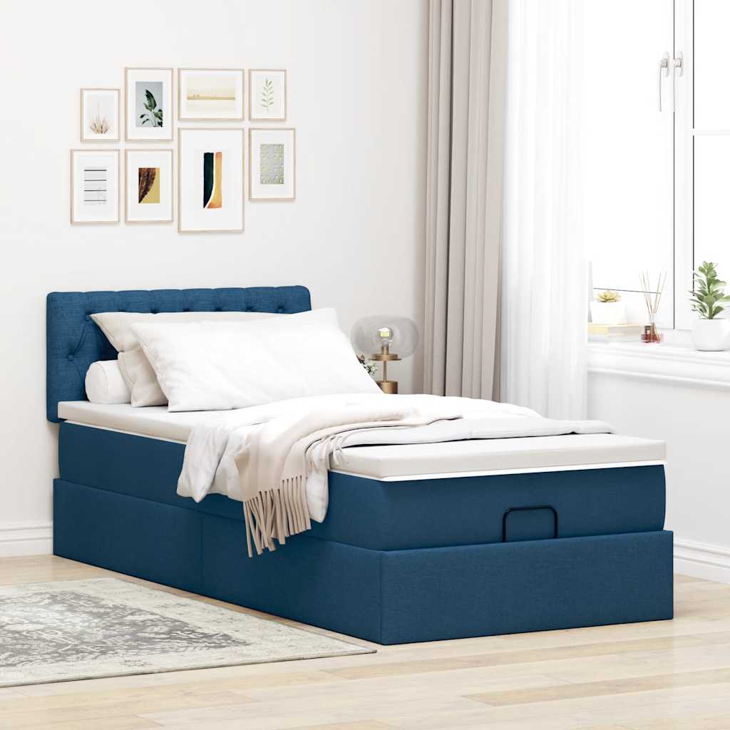 Osmanisches Bett mit blauer Stoffmatratze 90x200 cm