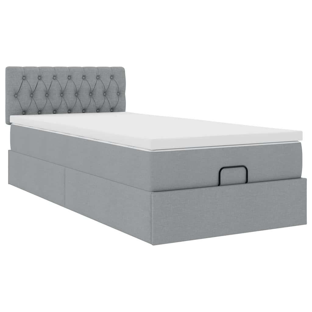 Lit ottoman avec matelas gris clair 100x200 cm tissu