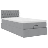 Lit ottoman avec matelas gris clair 100x200 cm tissu