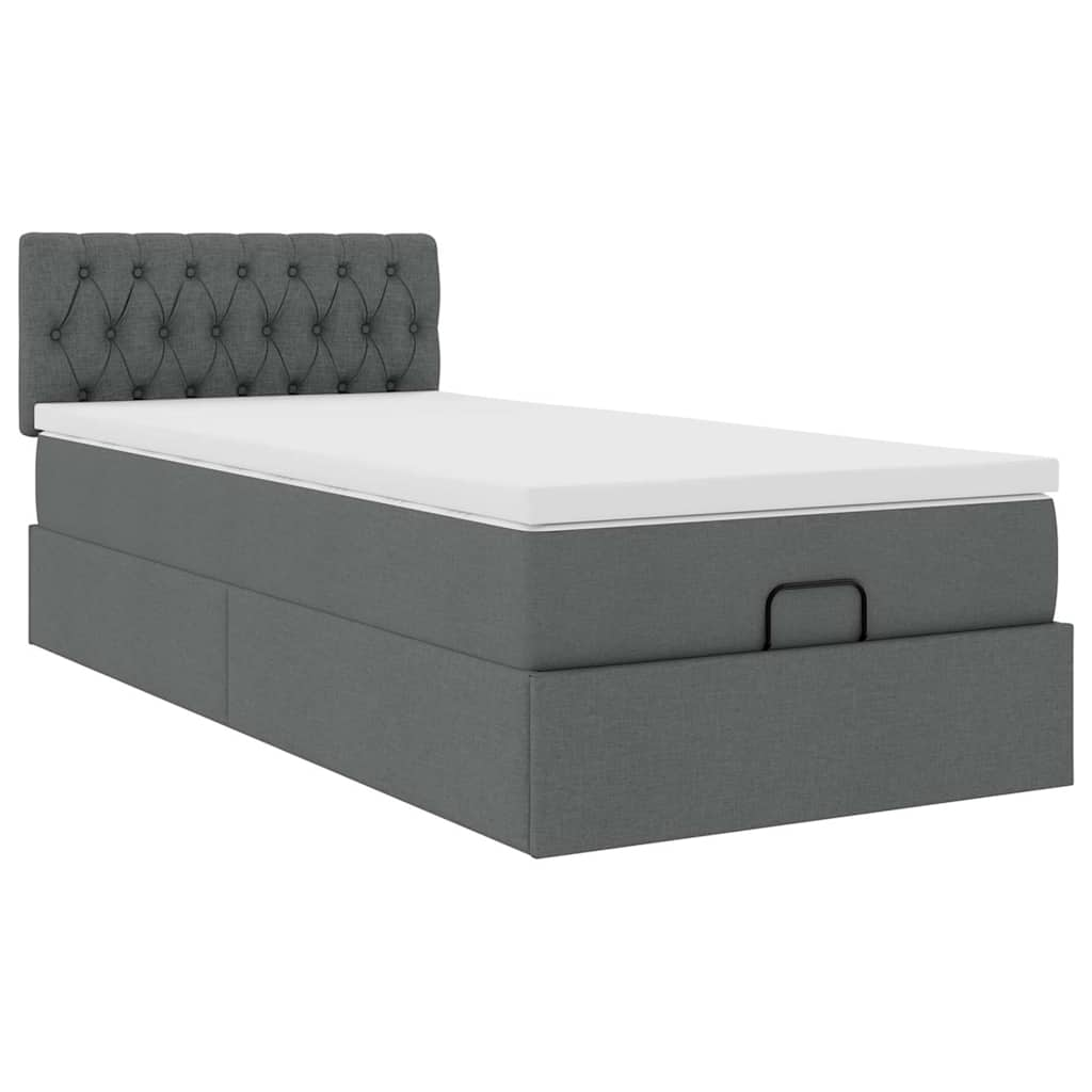 Cadre de lit ottoman avec matelas gris foncé 100x200 cm tissu