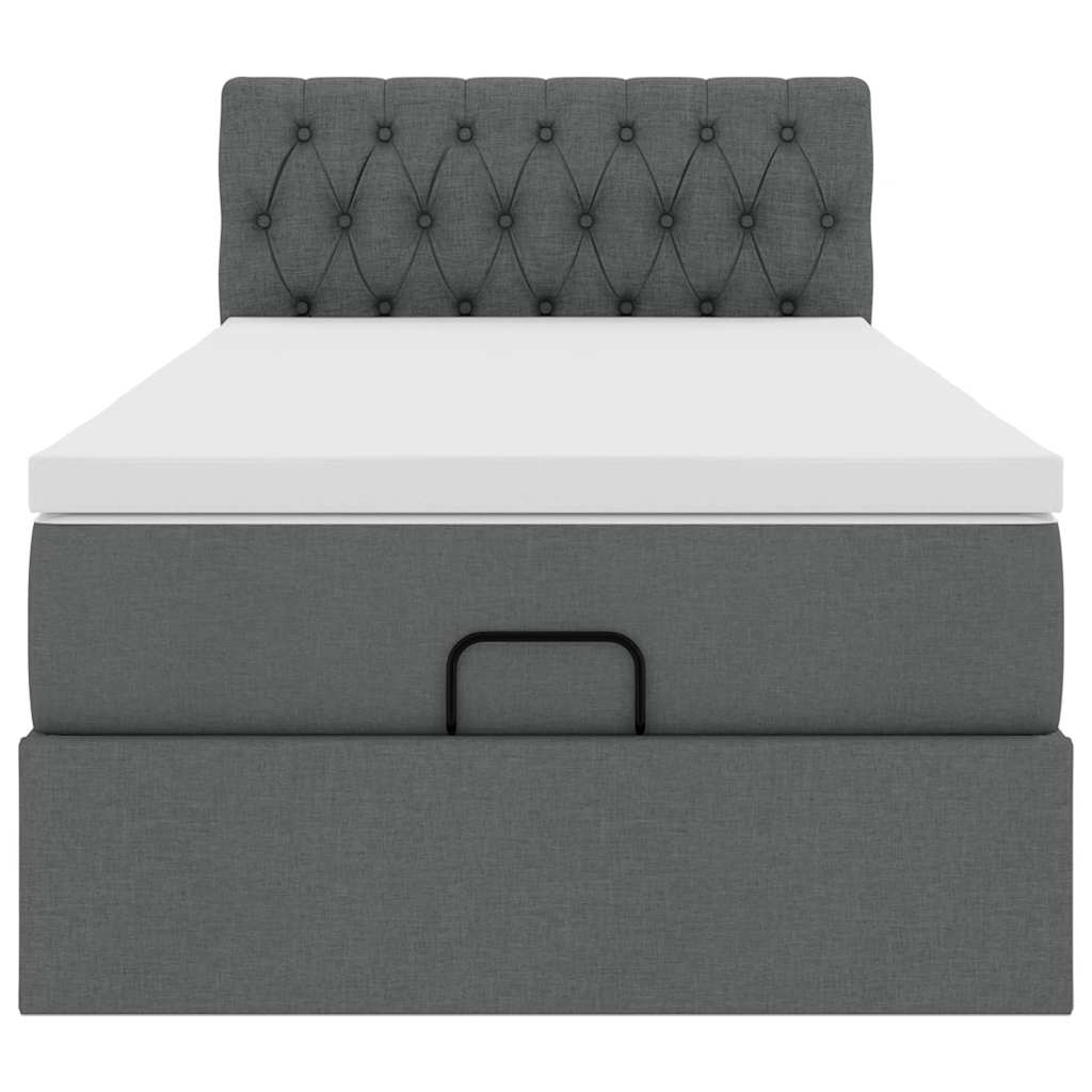 Cadre de lit ottoman avec matelas gris foncé 100x200 cm tissu