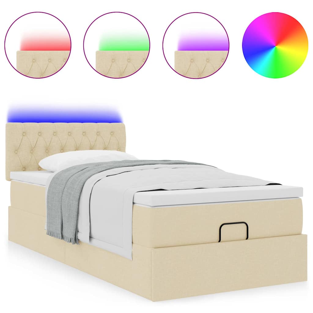 Lit ottoman avec matelas crème 100x200 cm tissu