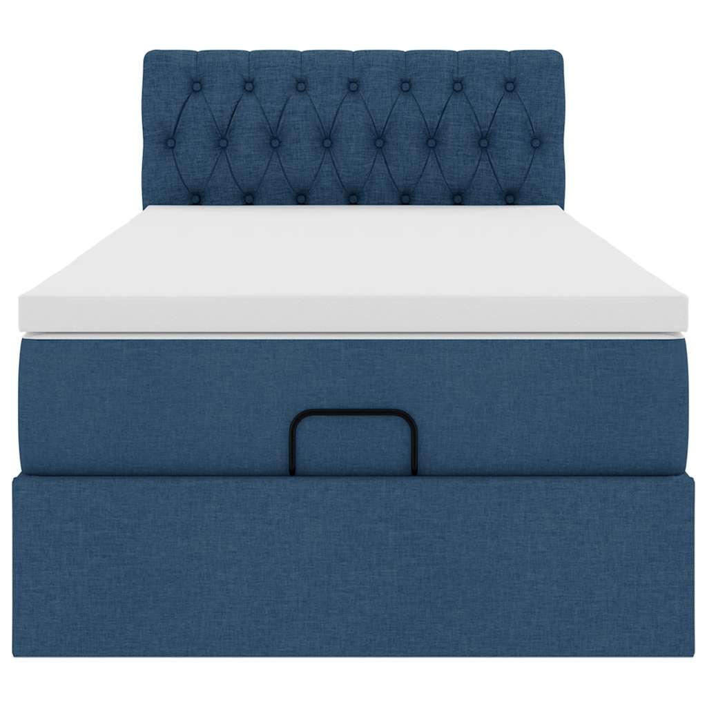 Lit ottoman avec matelas bleu 100x200 cm tissu