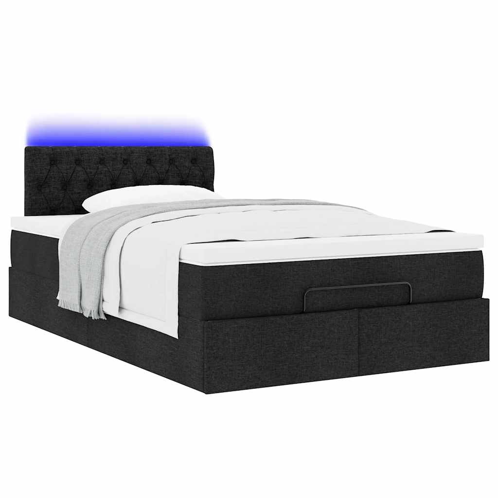 Lit ottoman avec matelas noir 120x190 cm tissu