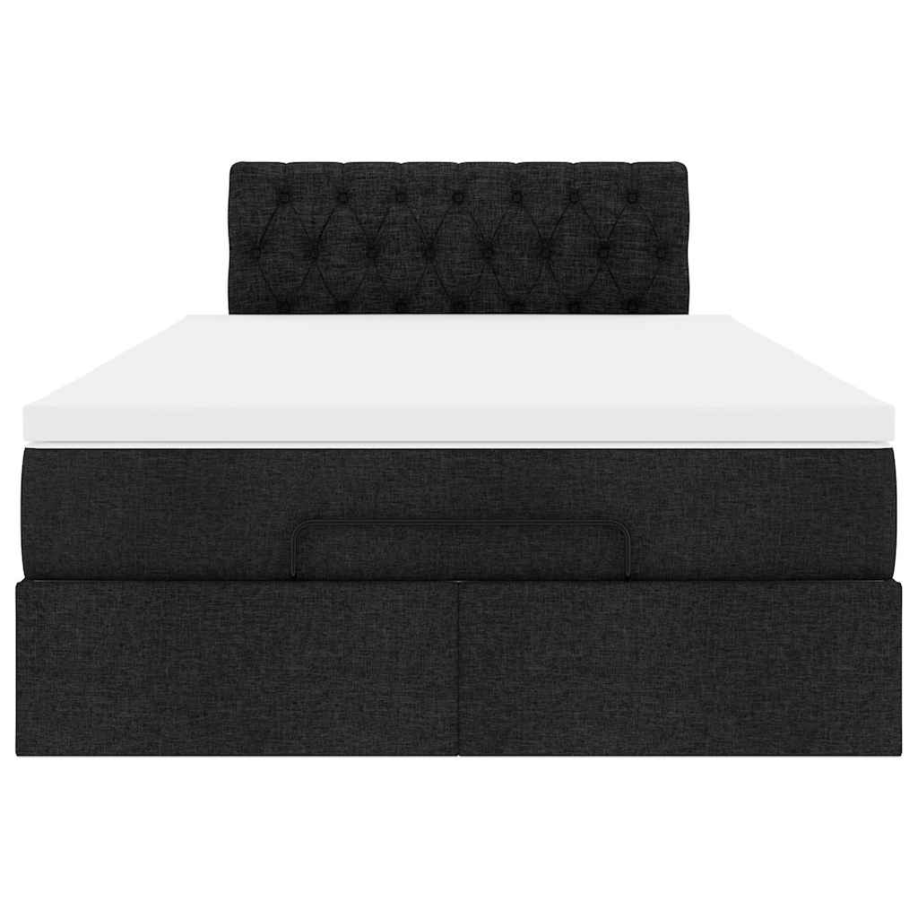 Lit ottoman avec matelas noir 120x190 cm tissu