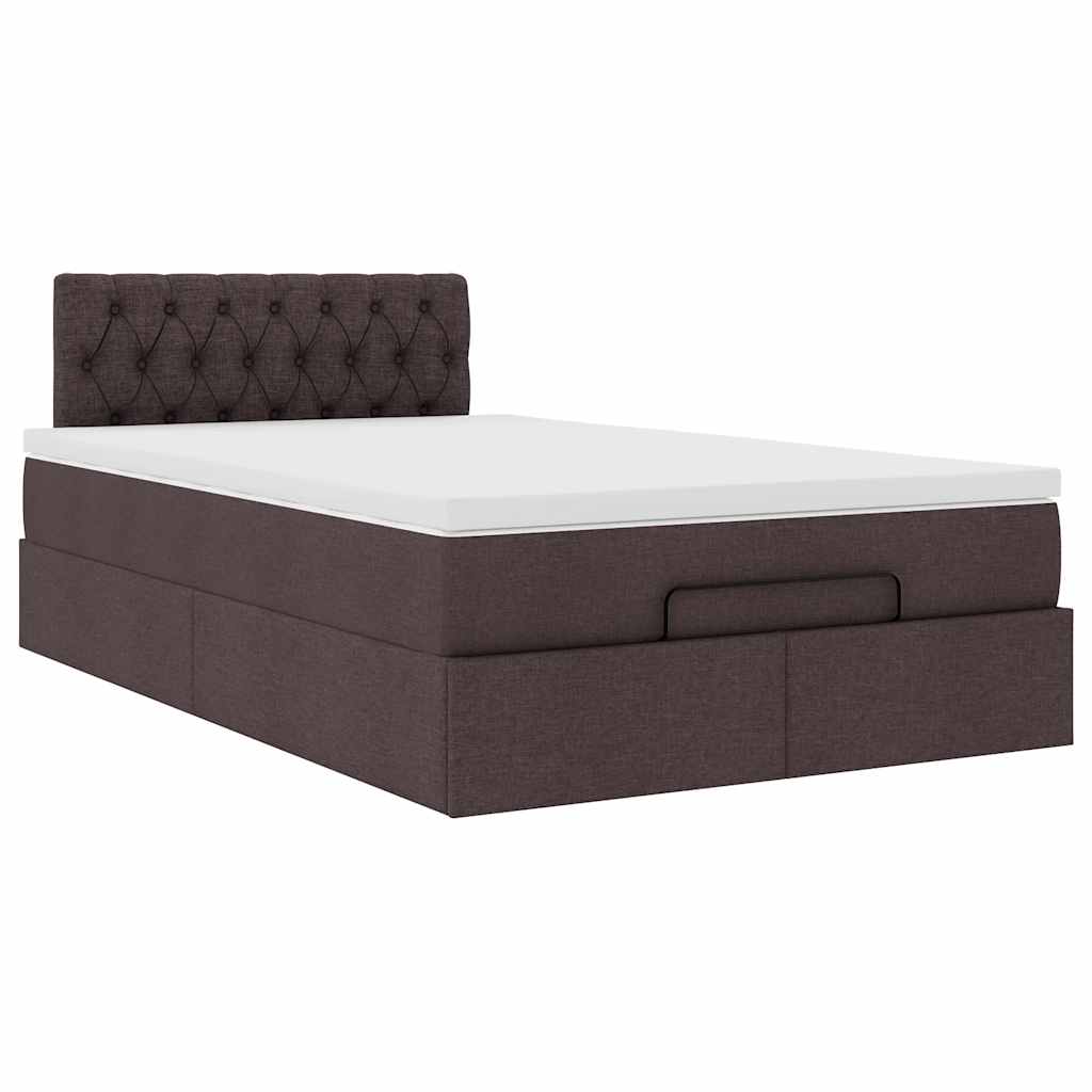 Cadre de lit ottoman avec matelas marron foncé 120x190 cm tissu