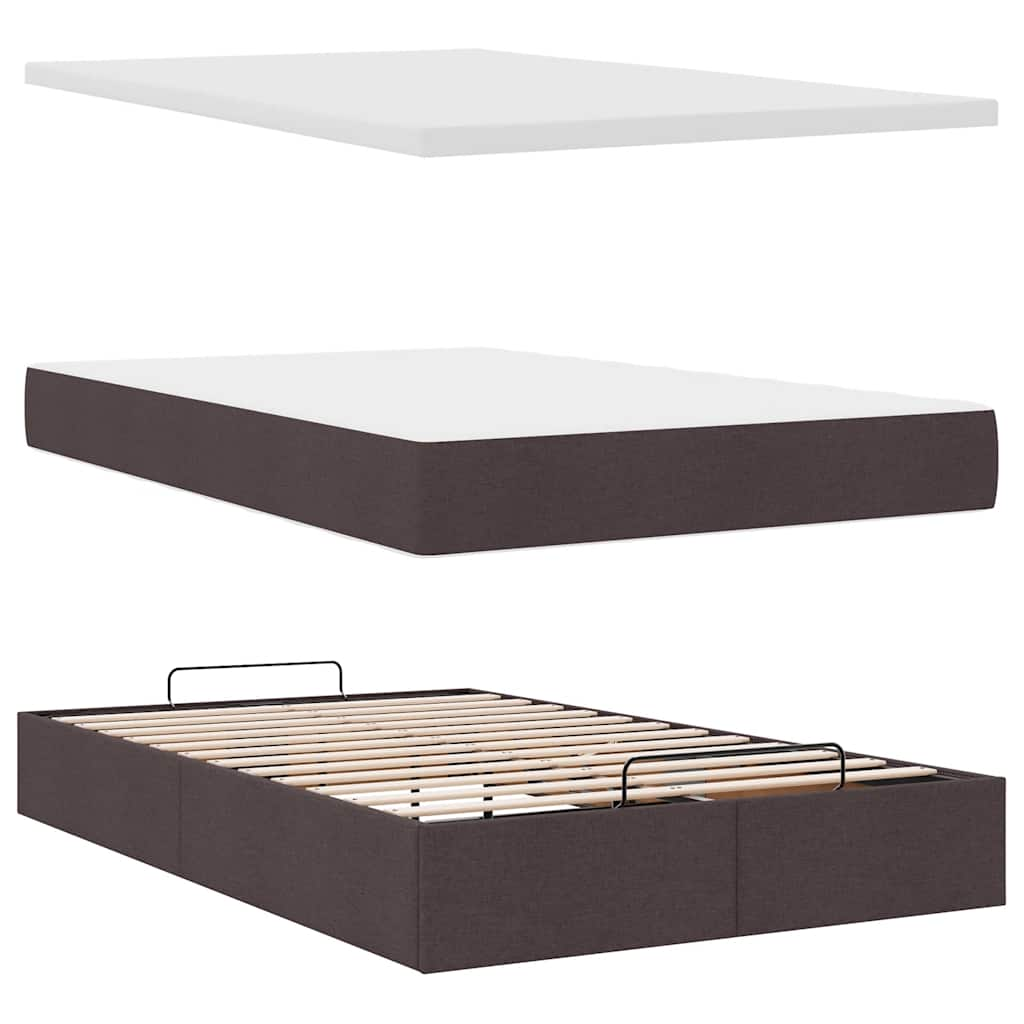 Cadre de lit ottoman avec matelas marron foncé 120x190 cm tissu