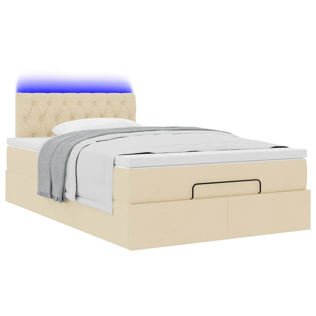 Ottoman bed frame with cream mattress 120x190 cm fabric