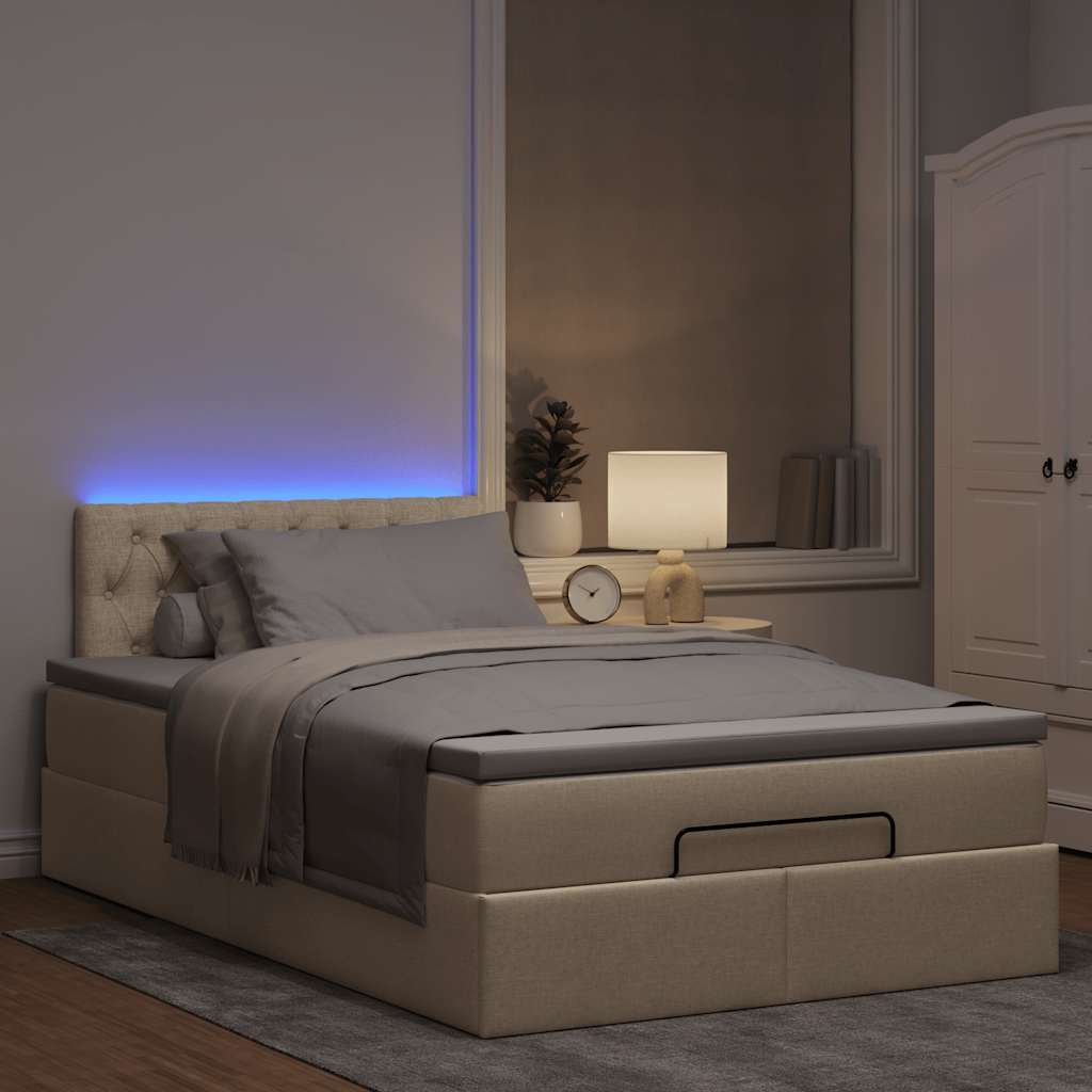 Ottoman bed frame with cream mattress 120x190 cm fabric