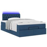 Cadre de lit ottoman avec matelas bleu 120x190 cm tissu