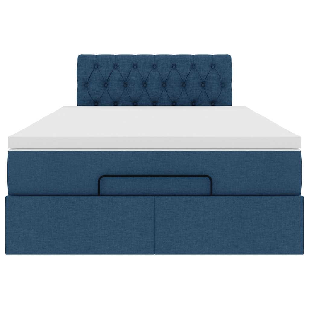 Cadre de lit ottoman avec matelas bleu 120x190 cm tissu