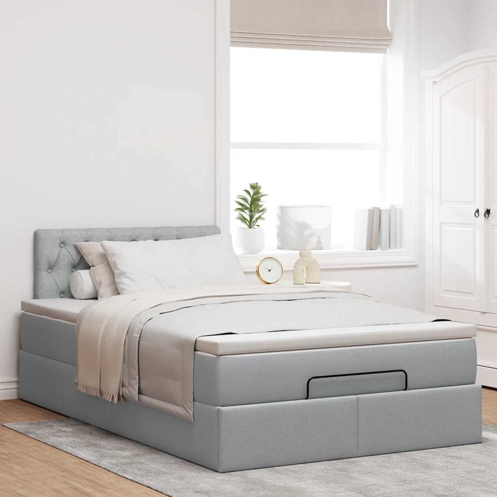 Lit ottoman avec matelas gris clair 120x200 cm tissu