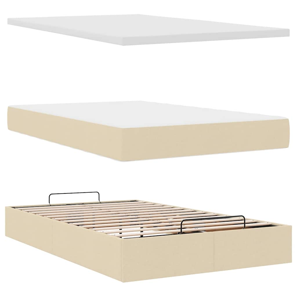 Cadre de lit ottoman avec matelas crème 120x200cm tissu