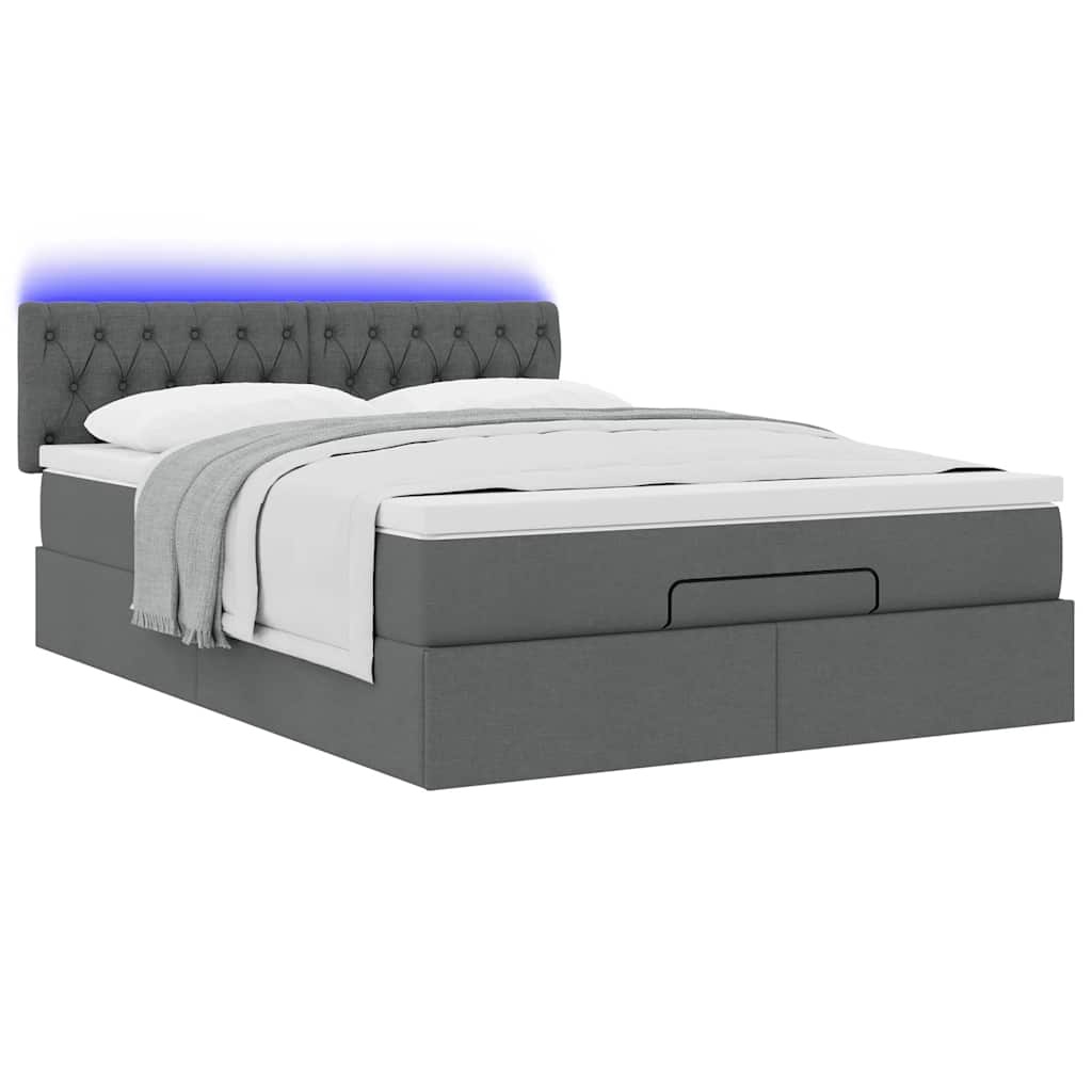 Lit ottoman avec matelas gris foncé 140x190 cm tissu