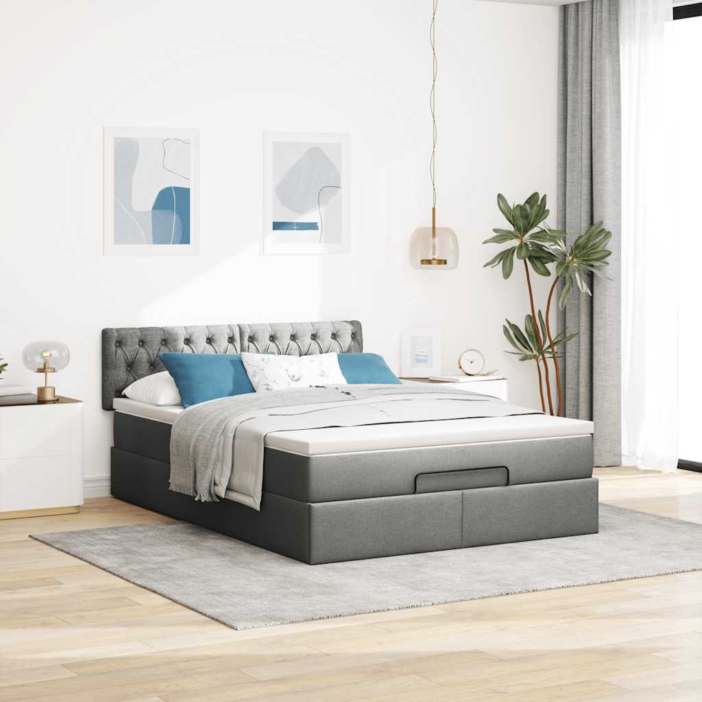 Lit ottoman avec matelas gris foncé 140x190 cm tissu