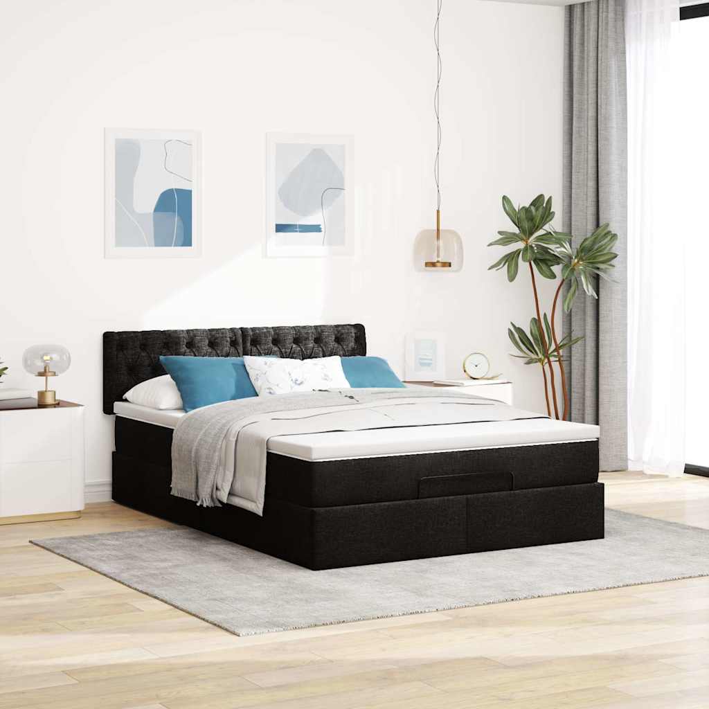 Lit ottoman avec matelas et LED noir 140x190 cm tissu