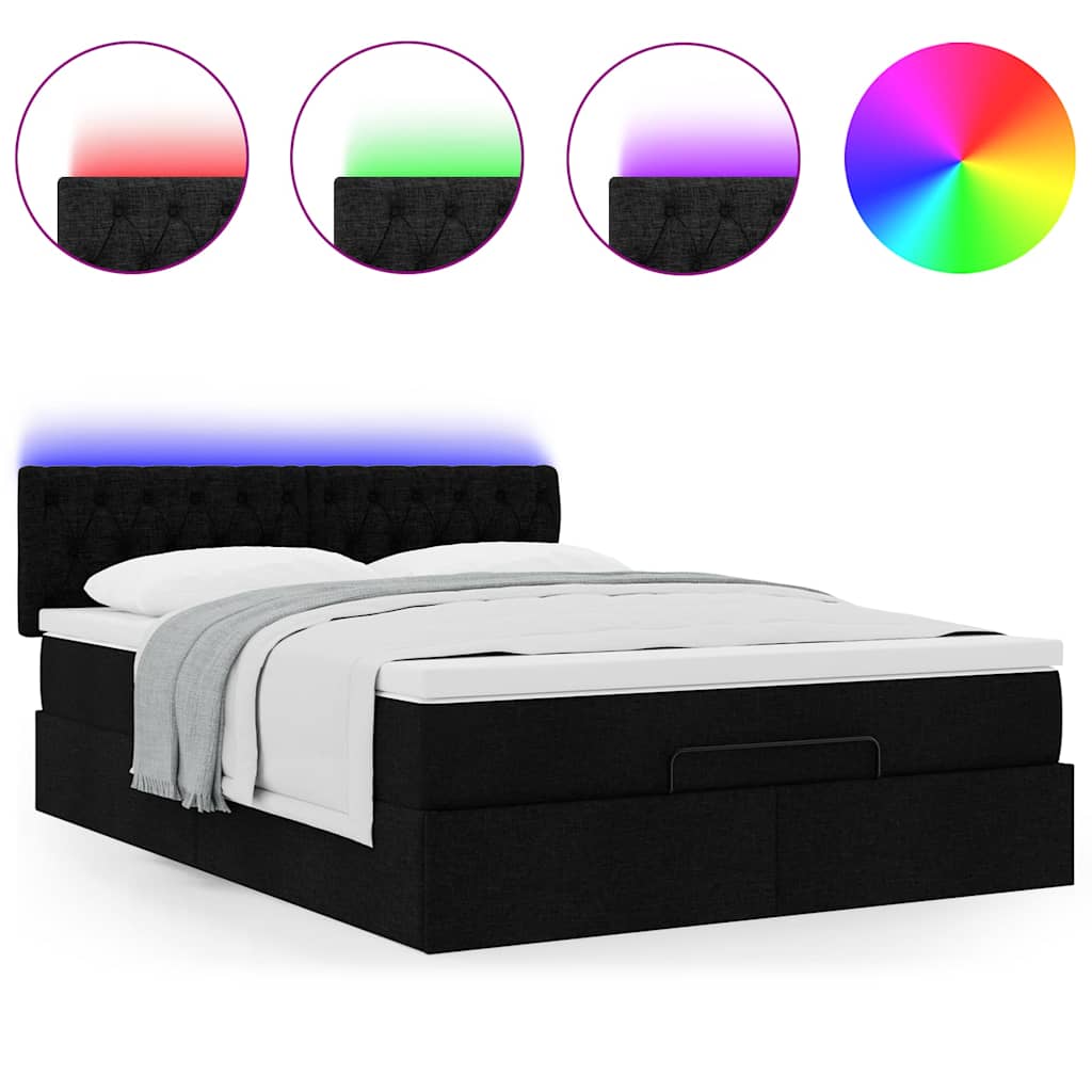 Lit ottoman avec matelas et LED noir 140x190 cm tissu