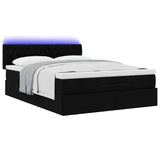 Lit ottoman avec matelas et LED noir 140x190 cm tissu