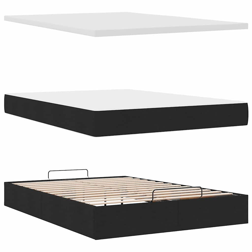 Lit ottoman avec matelas et LED noir 140x190 cm tissu