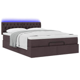 Lit ottoman avec matelas et LED marron foncé 140x190 cm tissu