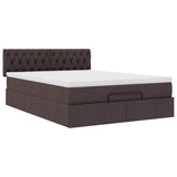 Lit ottoman avec matelas et LED marron foncé 140x190 cm tissu