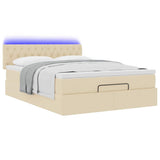 Lit ottoman avec matelas et LED crème 140x190 cm tissu