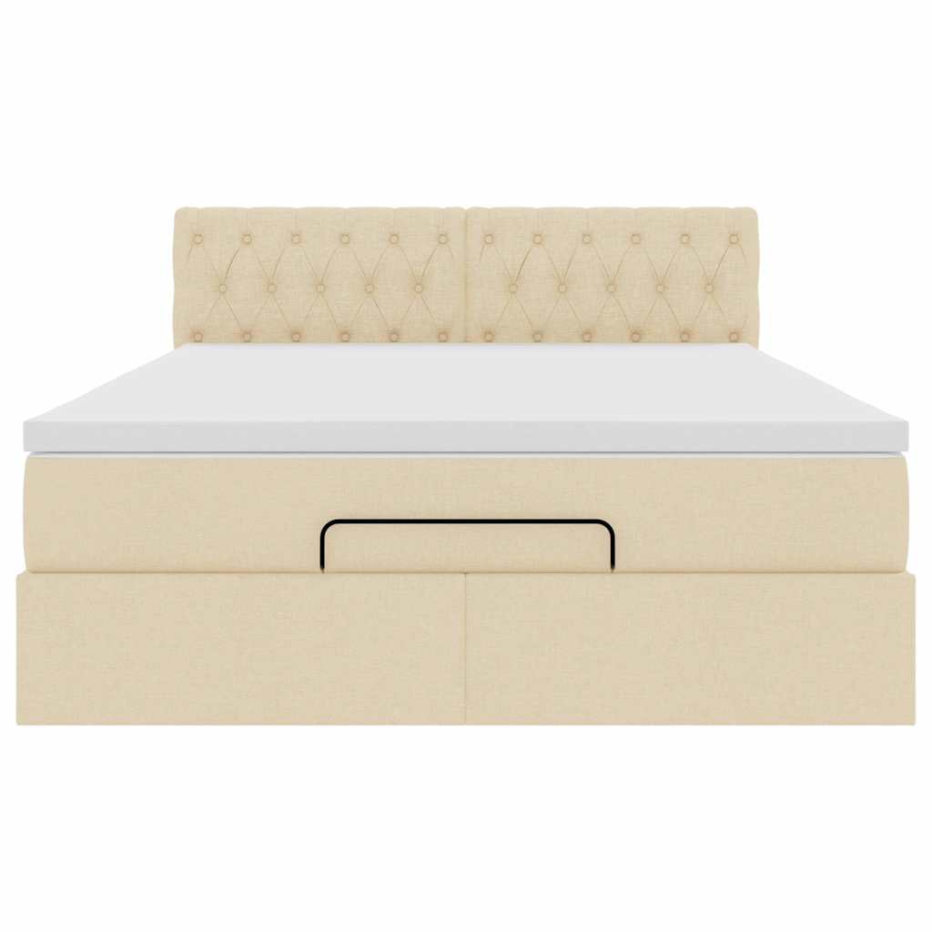 Lit ottoman avec matelas et LED crème 140x190 cm tissu