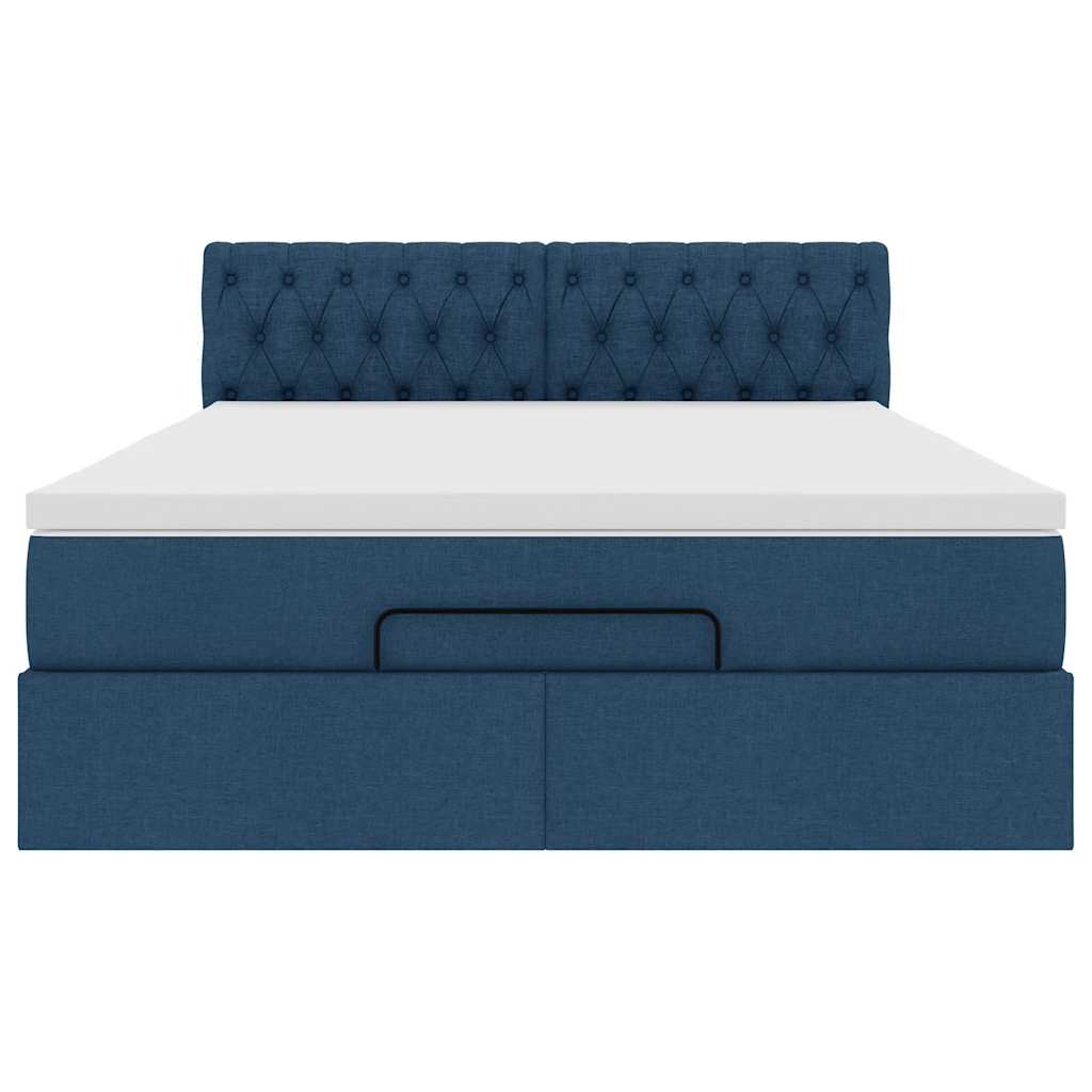 Lit ottoman avec matelas bleu 140x190 cm tissu