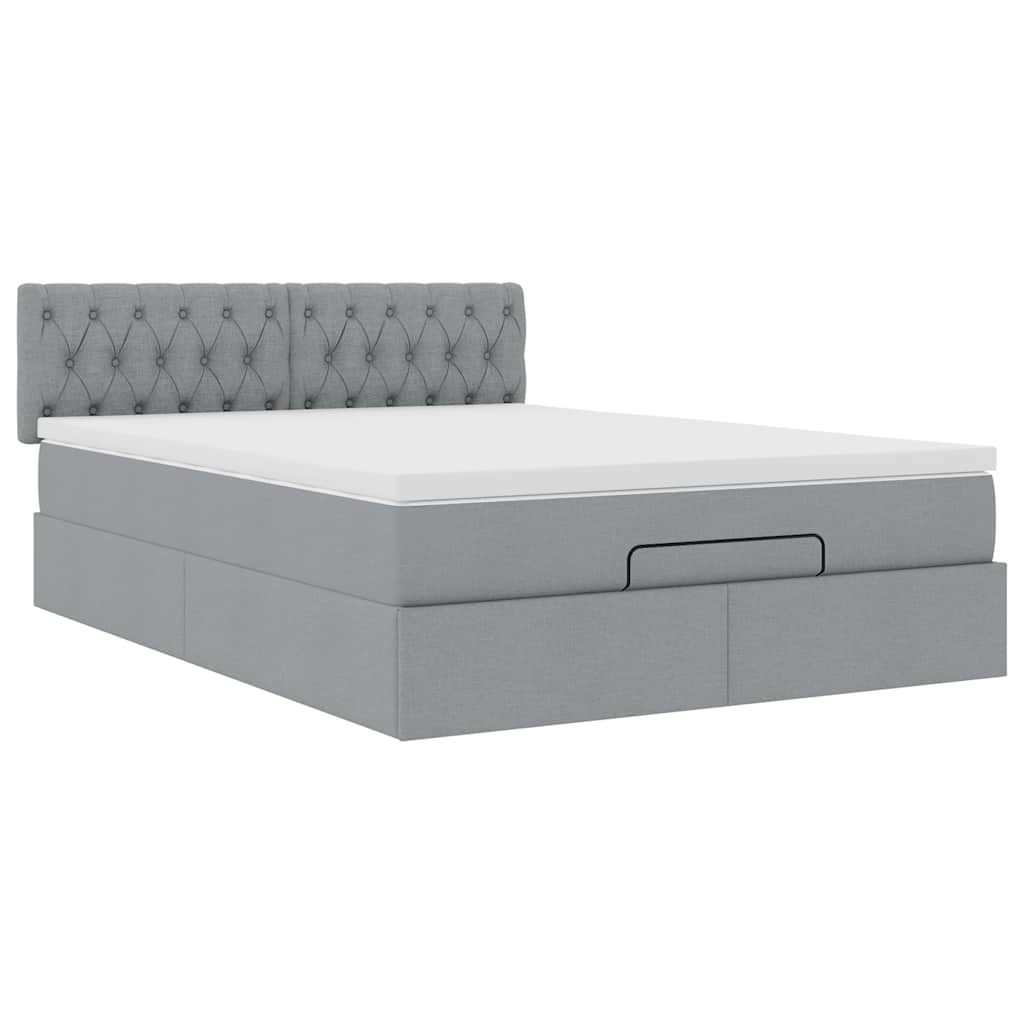 Cadre de lit ottoman et matelas gris clair 140x200 cm tissu