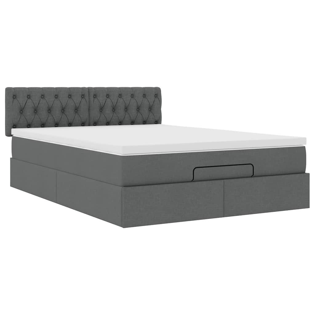 Ottoman bed with dark gray mattress 140x200 cm fabric